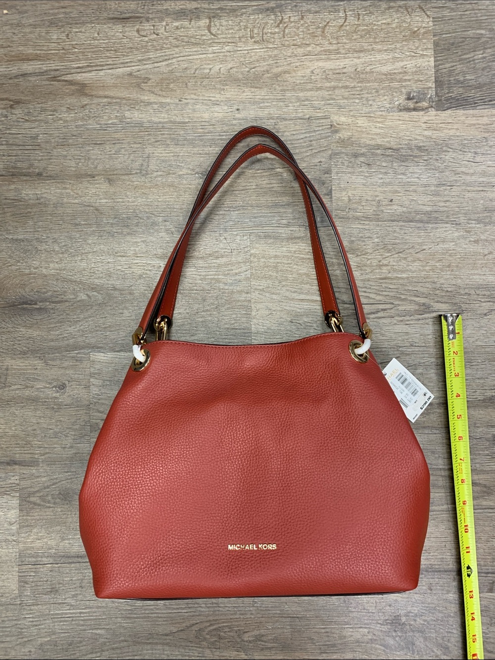 Michael Kors Burnt Orange Pebbled Leather Shoulder Tote